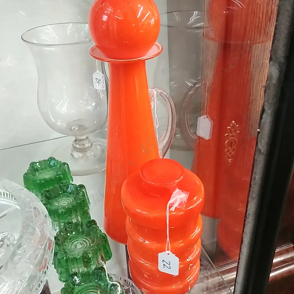 2 MID CENTURY ORANGE CASED GLASS PCS Image 1++