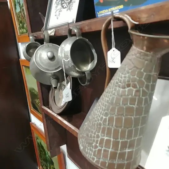 3PC PEWTER TEASET & A/CRAFTS COPPER JUG