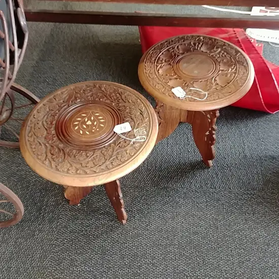 TWO FOLDING CARVED INDIAN TABLES