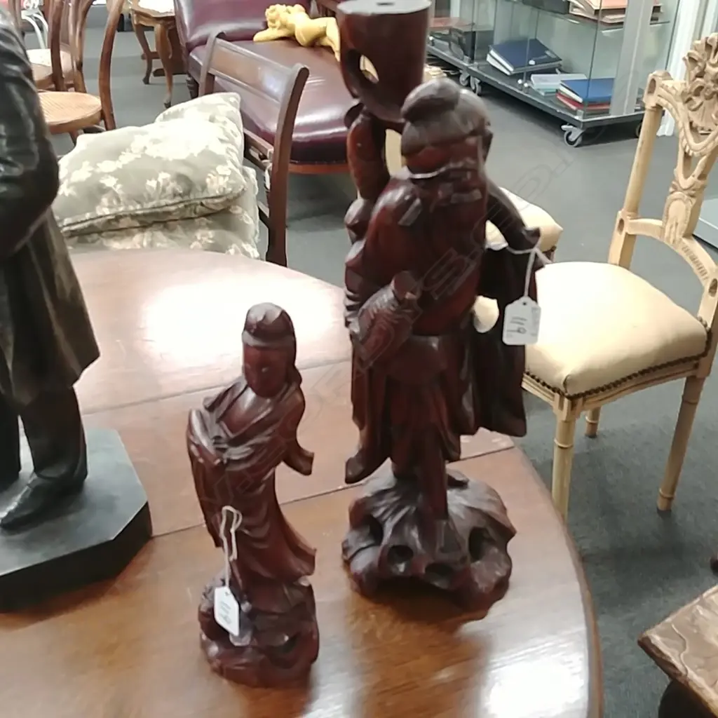 2 CHINESE WOODEN FIGURINES Image 1++