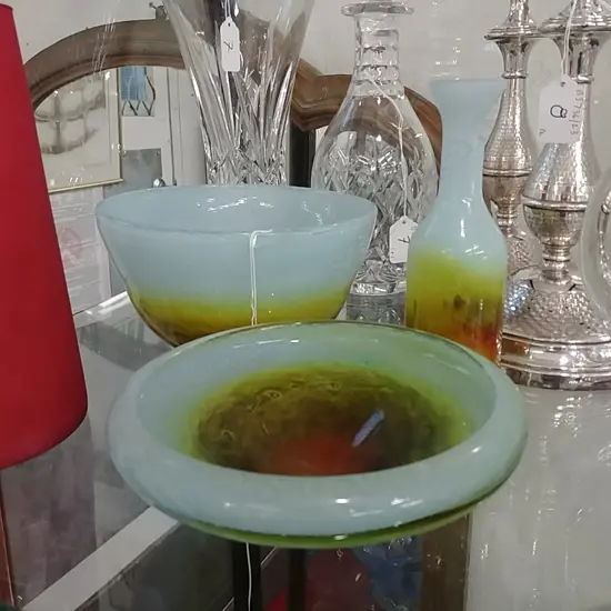 2PCS SIGNED SWEDISH GLASS & ANOTHER