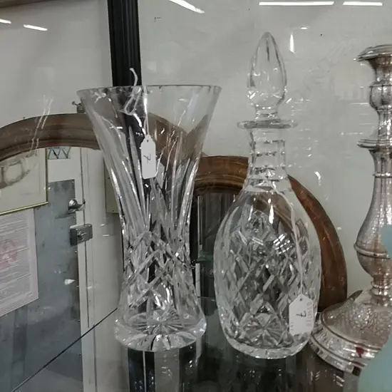 CRYSTAL VASE & DECANTER