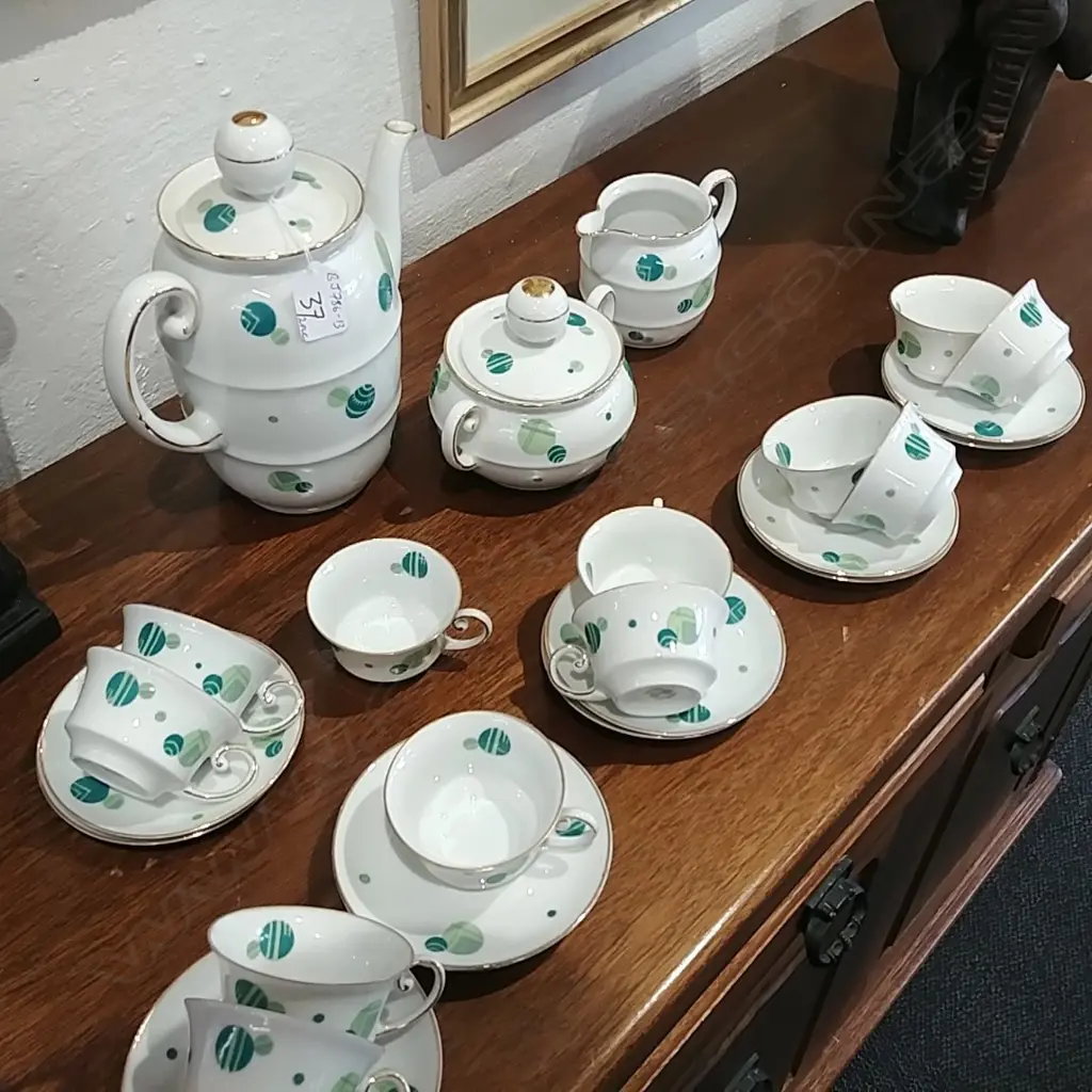 ART DECO GERMAN PORCELAIN COFFEE SERVICE SPOTS 12P Image 1++