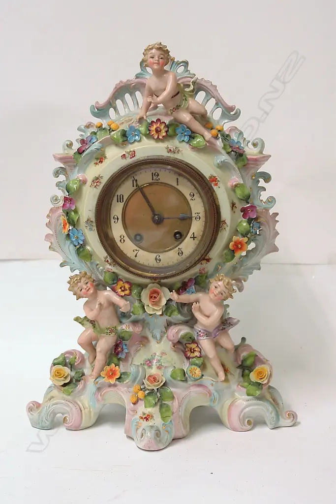 A 19thC European (German) fancy porcelain mantel clock Image 1++