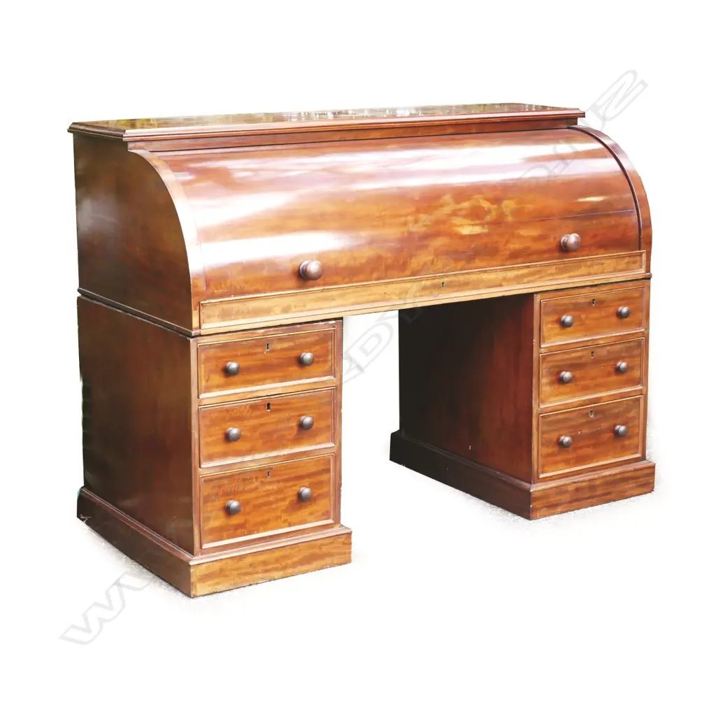 A Victorian mahogany piano top pedestal desk Image 1++