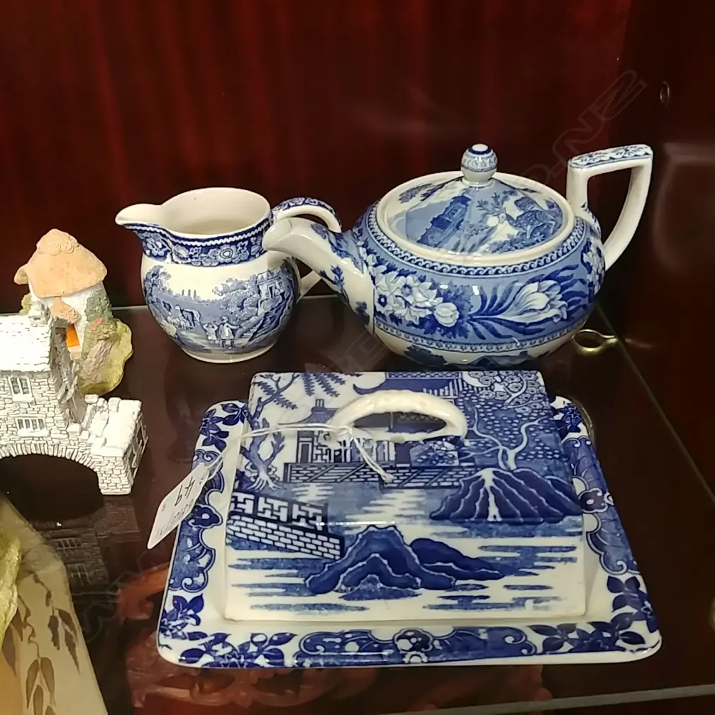 3 B&W CHINA-BUTTER DISH-TEAPOT-JUG Image 1++