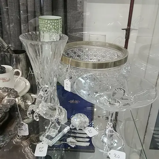 6 GLASS & CRYSTAL PCS-BOWL-HORSE-VASES-ETC