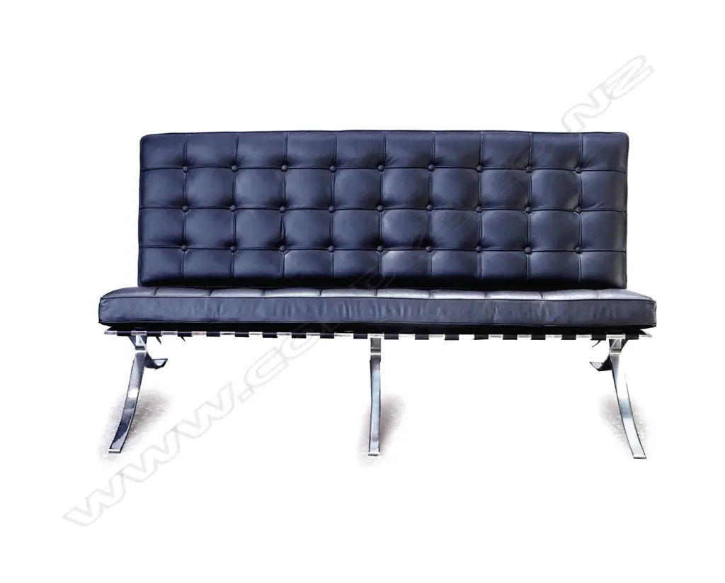 A black leather and polished steel Barcelona two-seater settee Image 1++