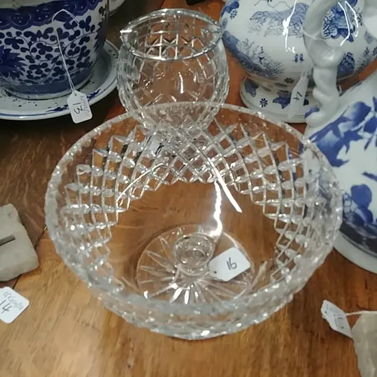 BOHEMIAN HDCUT CRYSTAL BOWL & R.BRIERLY ROSE BOWL