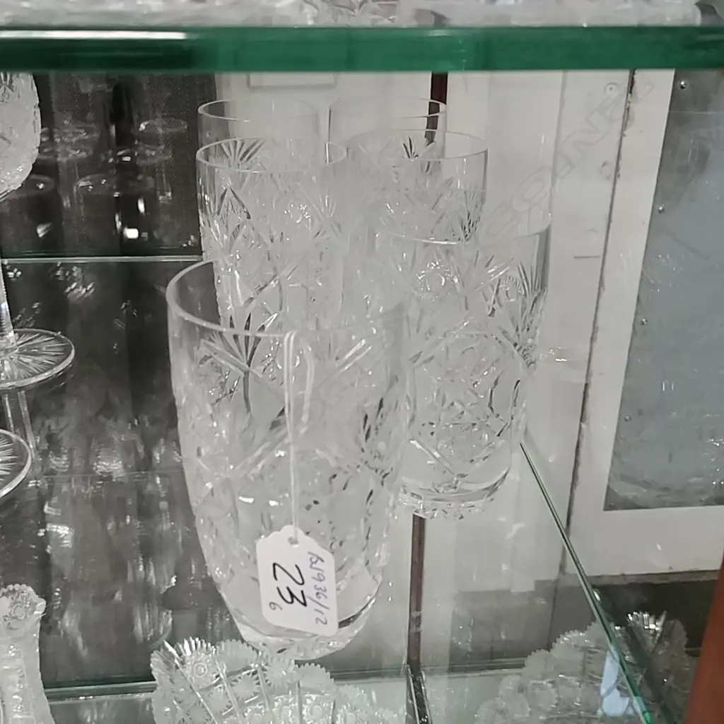 6 BOHEMIAN CUT CRYSTAL TUMBLERS Image 1++