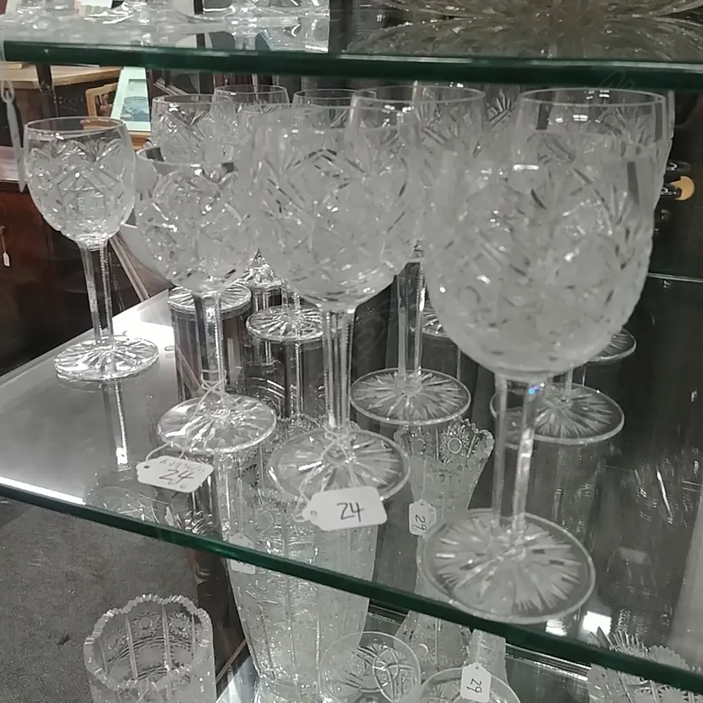 12 BOHEMIAN CUT CRYSTAL RED & WHITE WINE GLASSES Image 1++