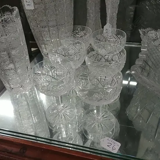 6 BOHEMIAN CUT CRYSTAL CHAMPAGNE GLASSES