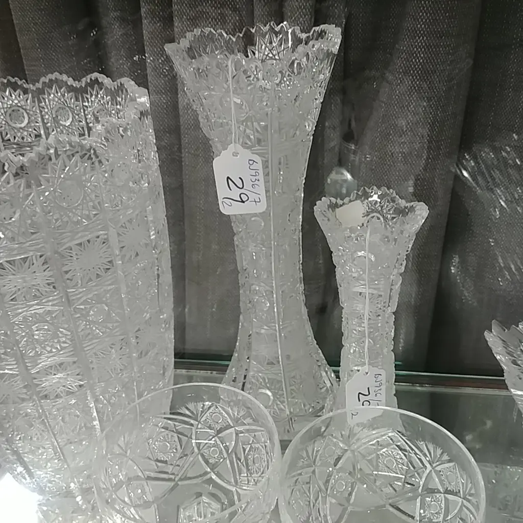 2 BOHEMIAN CUT CRYSTAL VASES Image 1++