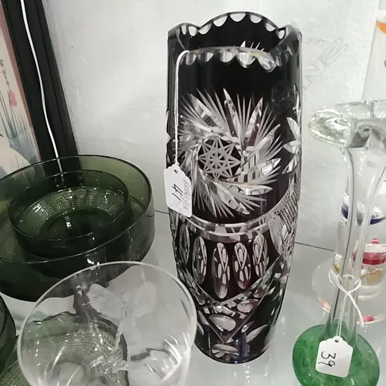 BOHEMIAN CUT GLASS CASED VASE (RUBY RED)