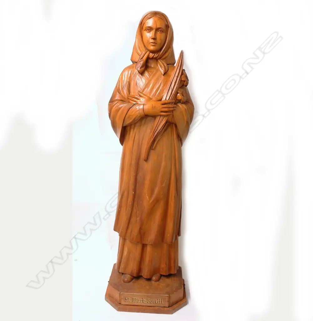 A large finely carved fruitwood religious statue of 'St. Maria Goretti' Image 1++