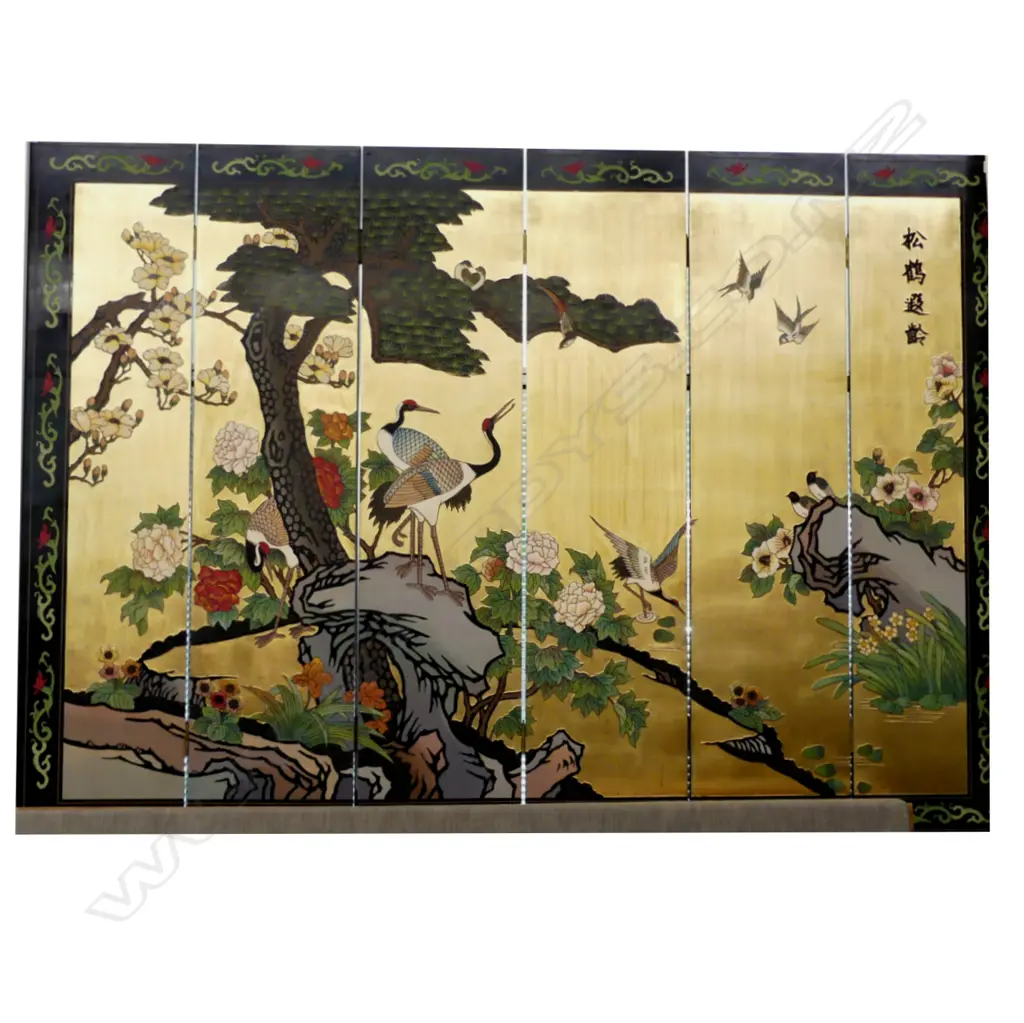 A large Oriental six panel screen Image 1++