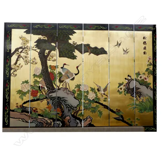 A large Oriental six panel screen