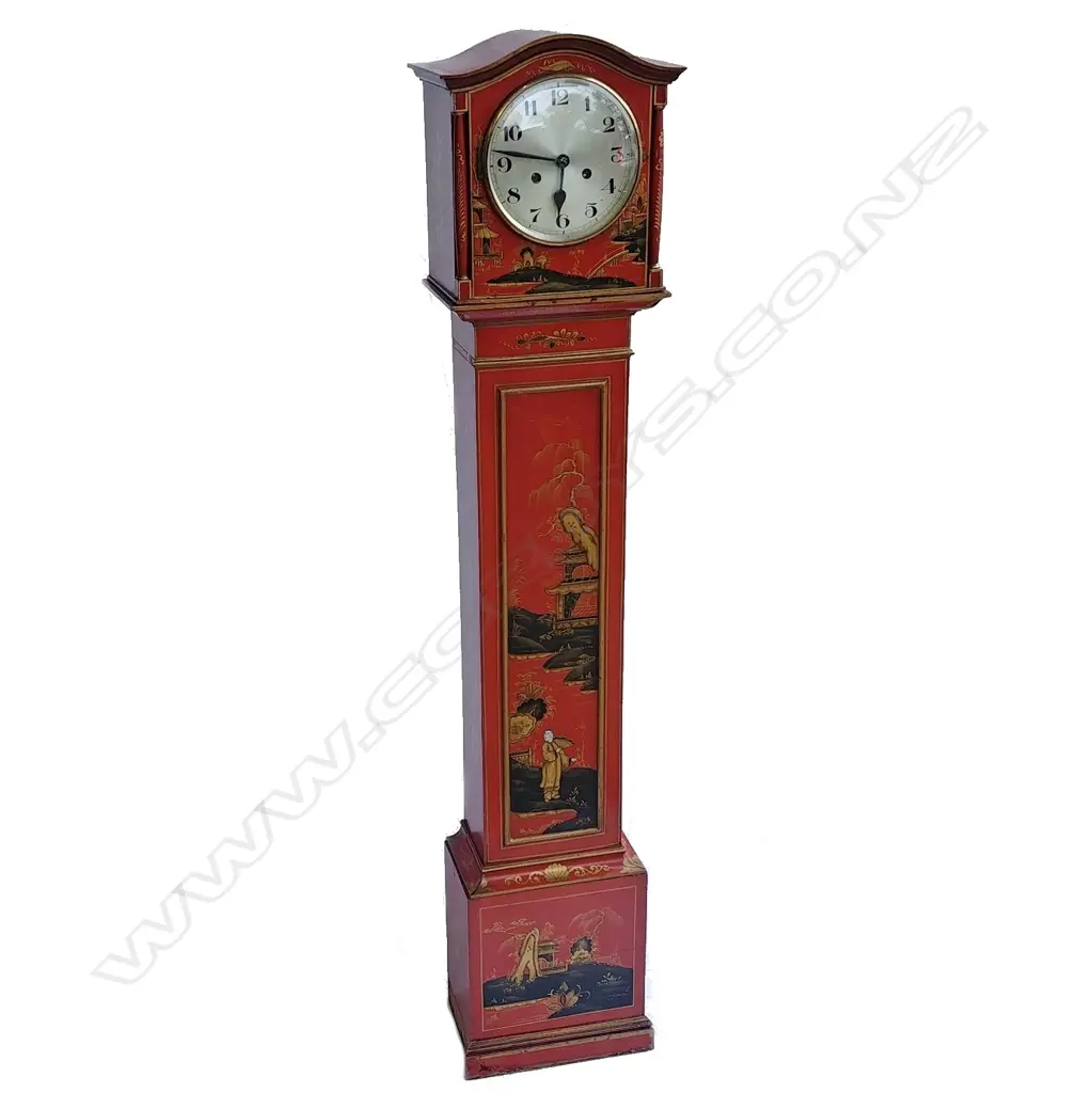 A red lacquer chinoiserie cased grandmother clock Image 1++