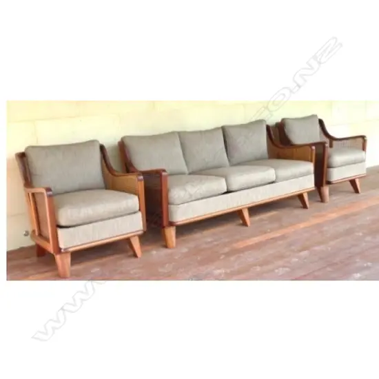 3PC CANE SUITE  UPHOLSTERED WITH OUTDOOR FABRIC
