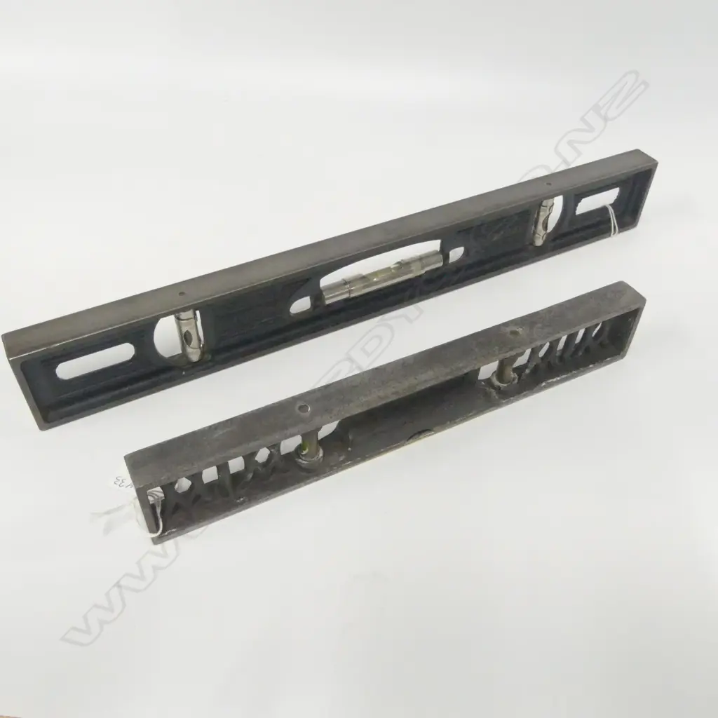 J Rabone & Sons Cast Iron Engineers Spirit Level Made in Birmingham, L.310mm,  and Stanley Engineers Level with Plum and Level Caps on All Adjusters, Made in USA, L.450mm  (2) Image 1++