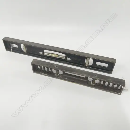 J Rabone & Sons Cast Iron Engineers Spirit Level Made in Birmingham, L.310mm,  and Stanley Engineers Level with Plum and Level Caps on All Adjusters, Made in USA, L.450mm  (2)