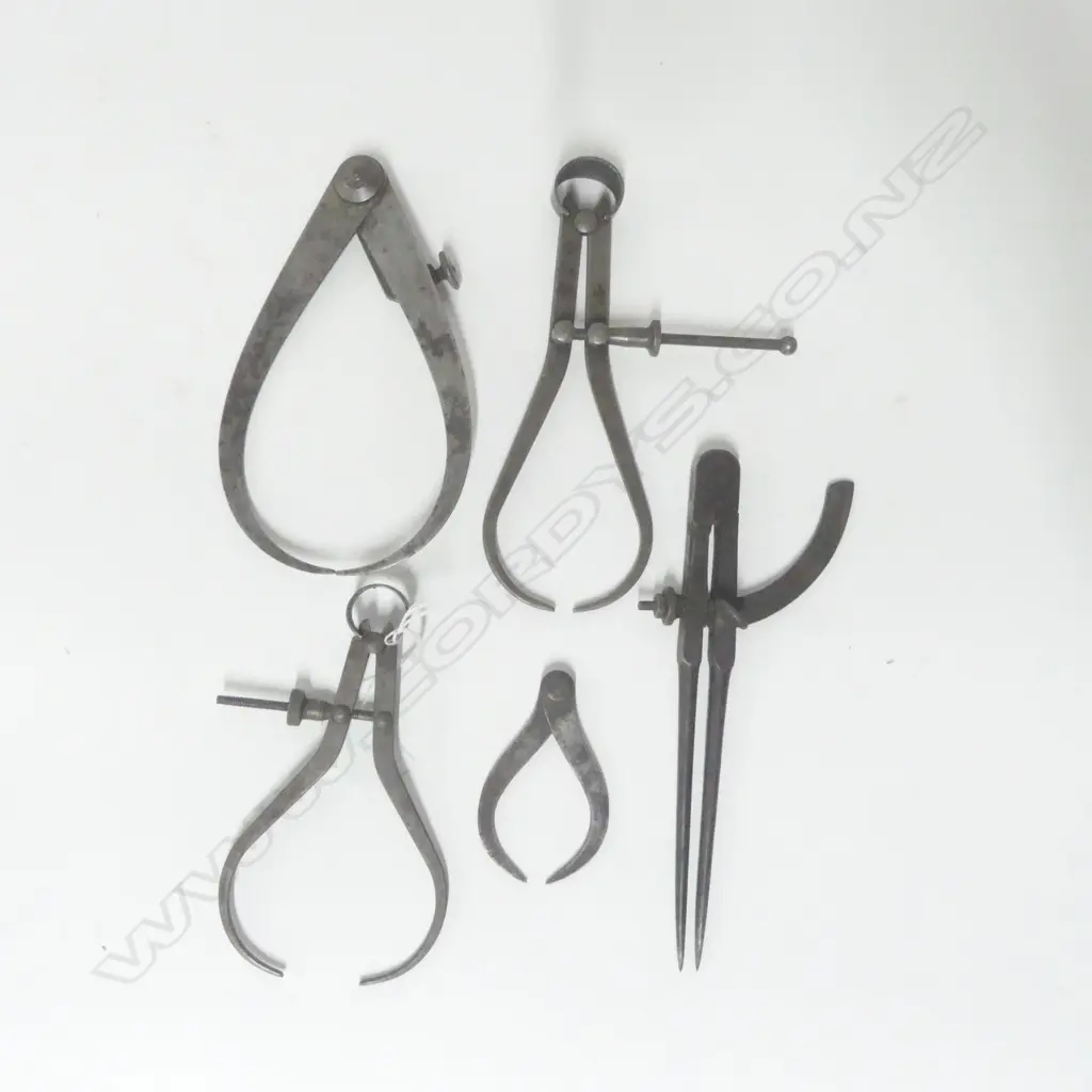 Outside Compass Calipers by Moore & Wright  and Goodell Pratt & Co, plus two others and pr dividers (5) Image 1++