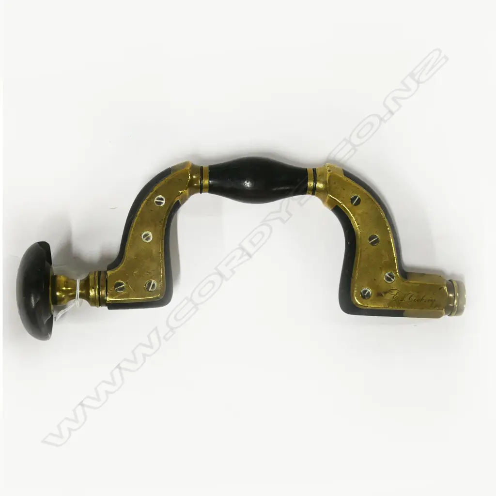Marples, Ebony & Brass Ultimatum Framed Brace, made in Sheffield, England. (mushroom chipped). H335mm Image 1++