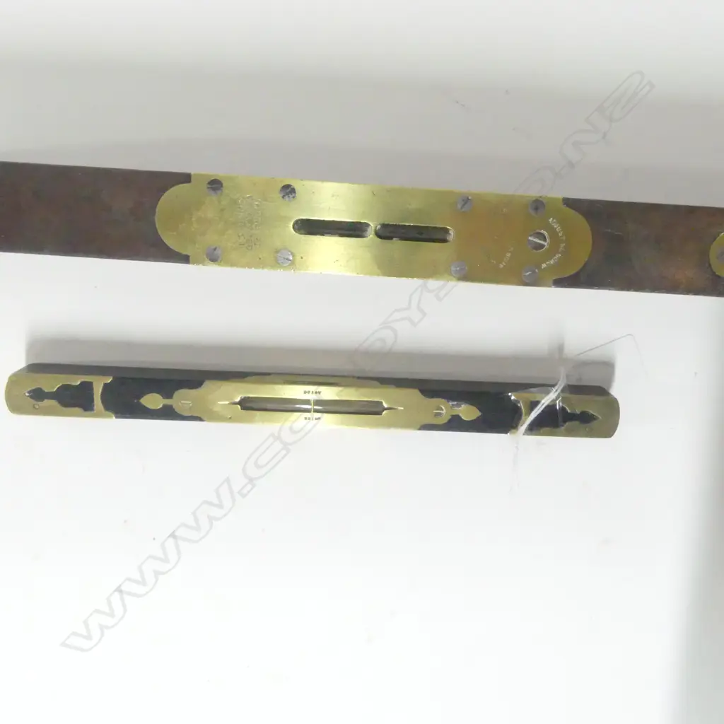 Preston Wooden Level with Brass Inset, and another Scottish ebony and brass level. (2) Image 1++