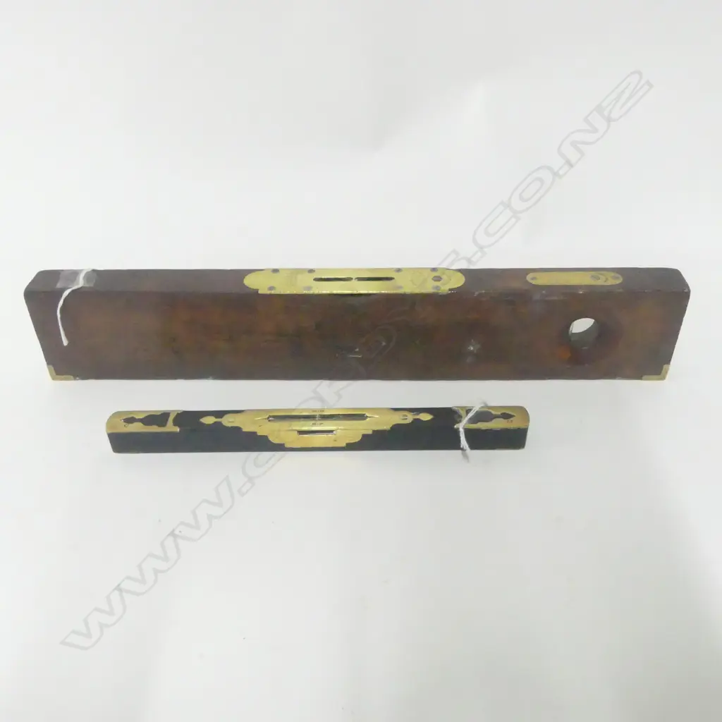 Preston Wooden Level with Brass Inset, and another Scottish ebony and brass level. (2) Image 1++