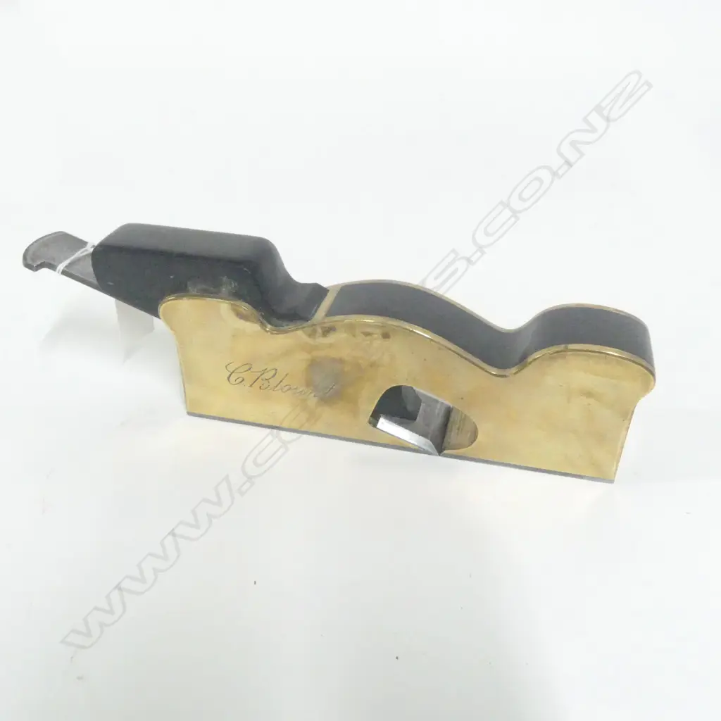 Unknown maker, Ebony and Brass Infill Shoulder Plane with Steel sole. Owner's name "C. Blount' engraved to side. Overall L.275mm Image 1++
