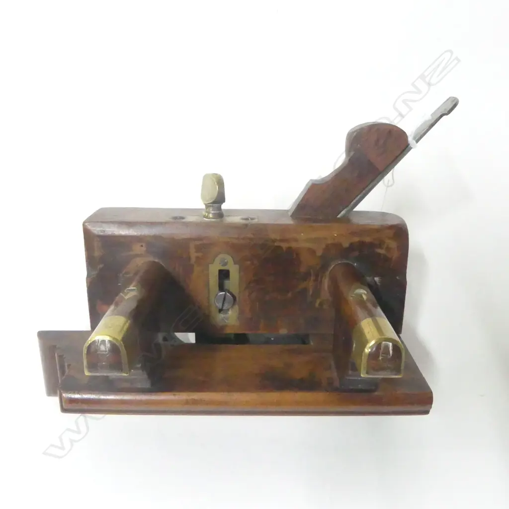 Unknown maker, Beech? and Brass Plough Plane. L.220mm Image 1++