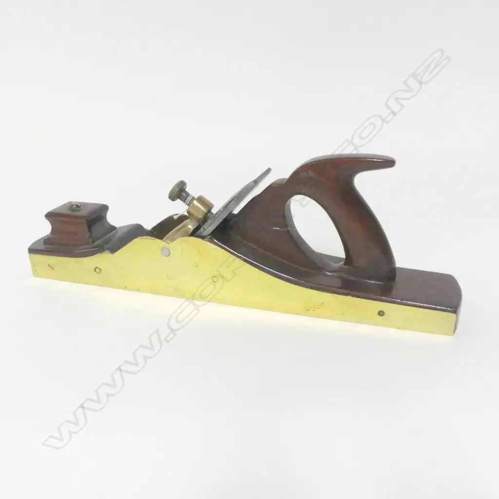 Unknown 17 Inch Dovetailed Brass and Rosewood Infill Panel Plane. Handle repair. L.440mm Image 1++
