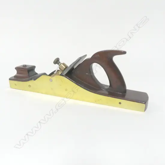 Unknown 17 Inch Dovetailed Brass and Rosewood Infill Panel Plane. Handle repair. L.440mm