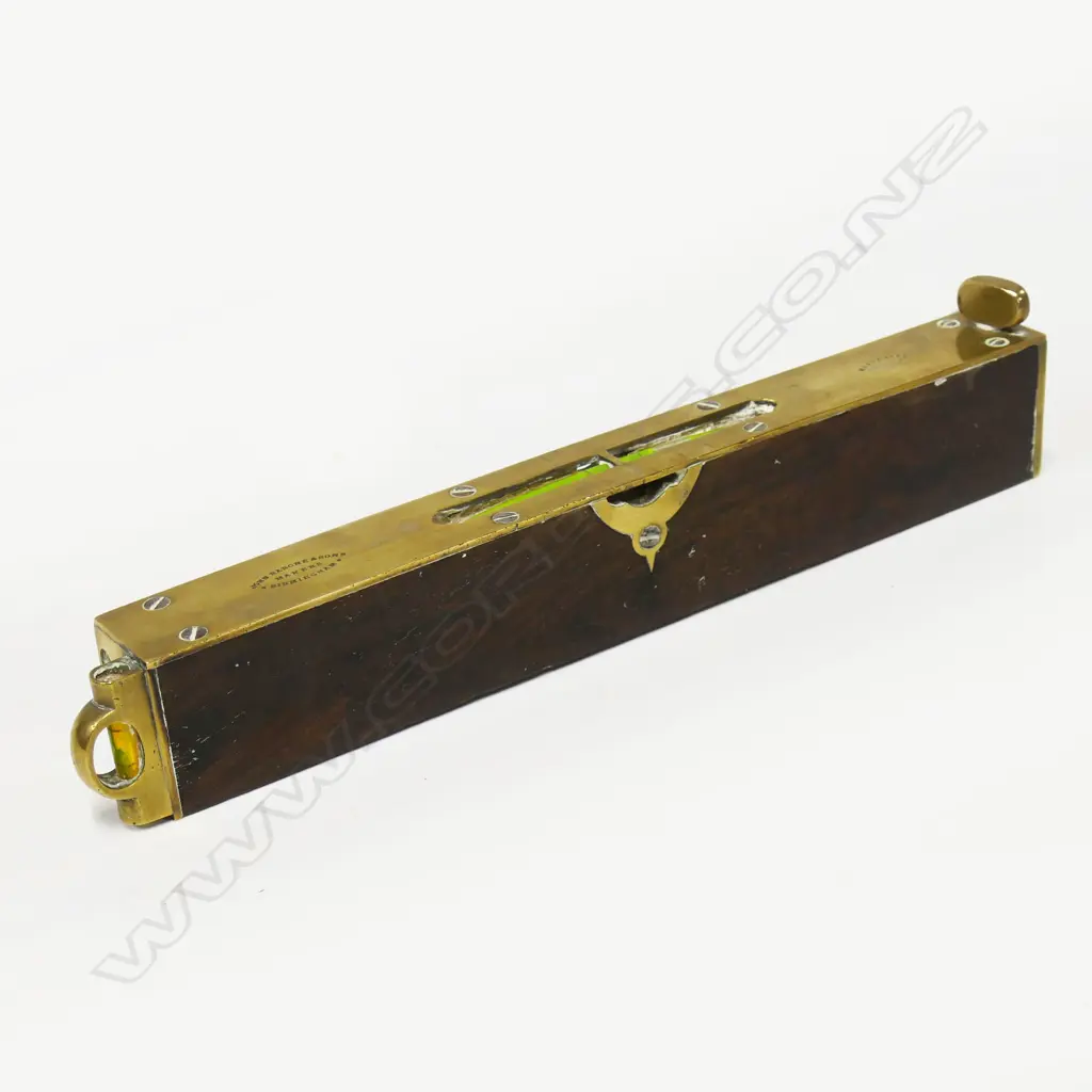 Rabone 12" brass framed rosewood inclinometer level with adjustable brass foot. Image 1++