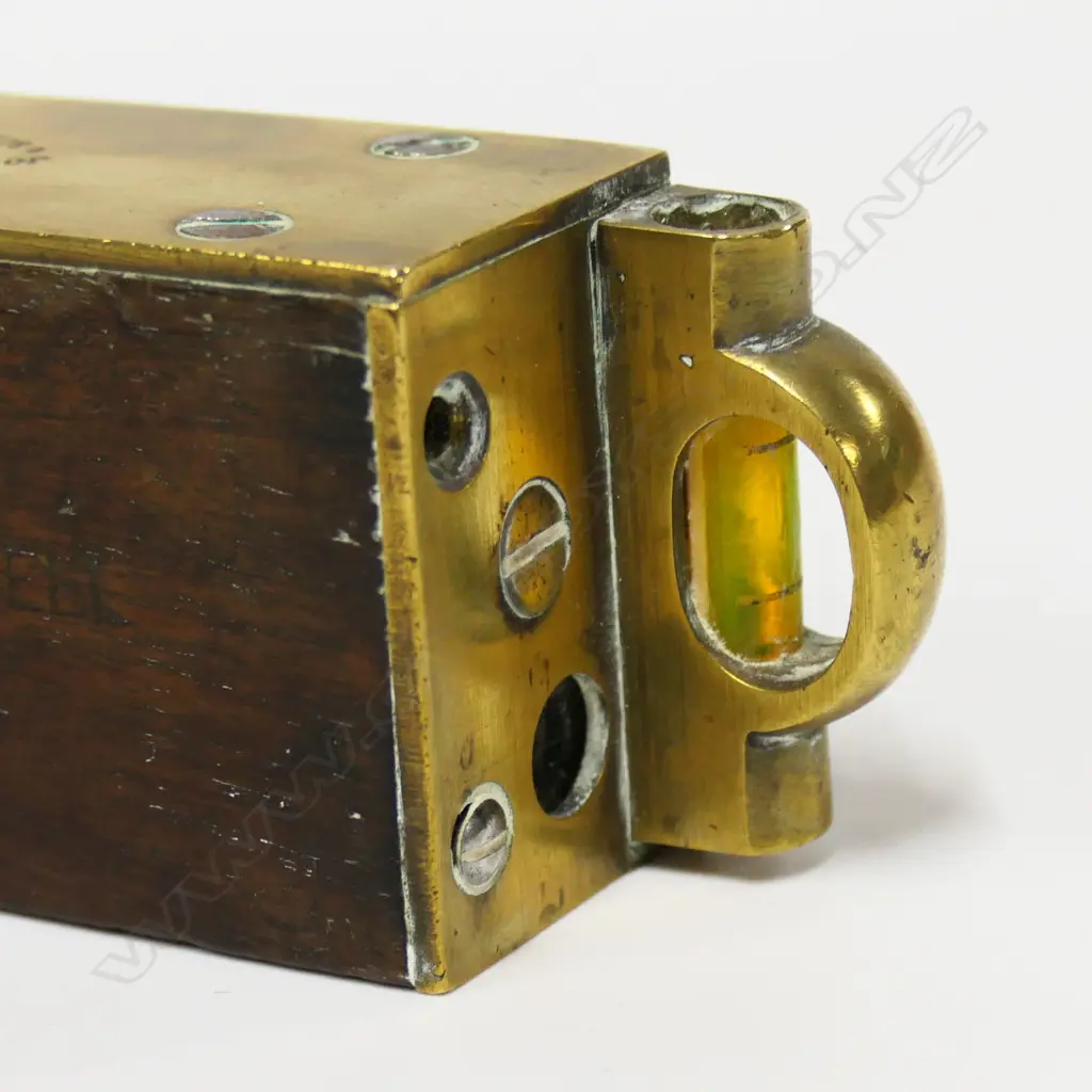 Rabone 12" brass framed rosewood inclinometer level with adjustable brass foot. Image 1++