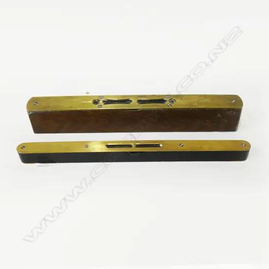 Preston 12" brass & ebony level and Rabone-style 12" brass & walnut level (2)