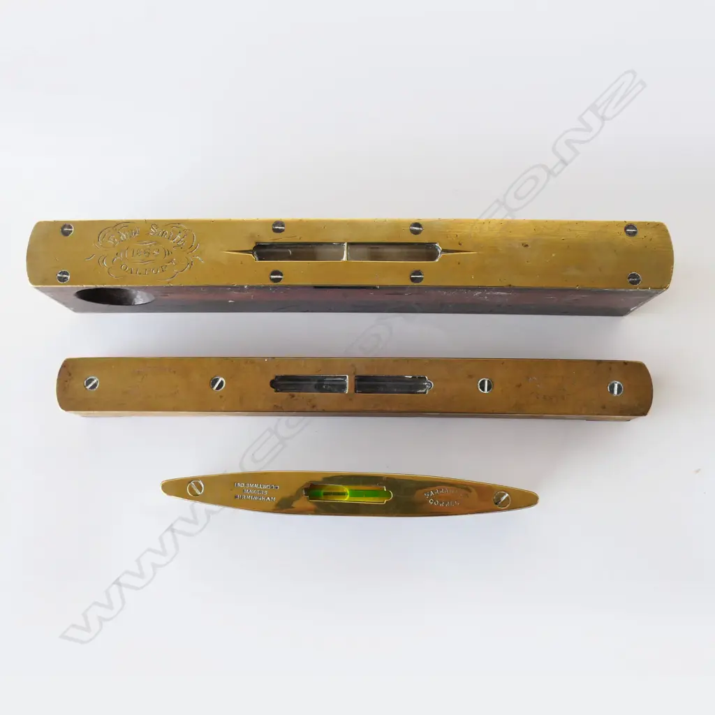 Edwin Smith 1868 Coalport rosewood infill brass 10" level; English 10" level and I&D Smallwood rosewood & brass level (3 Image 1++