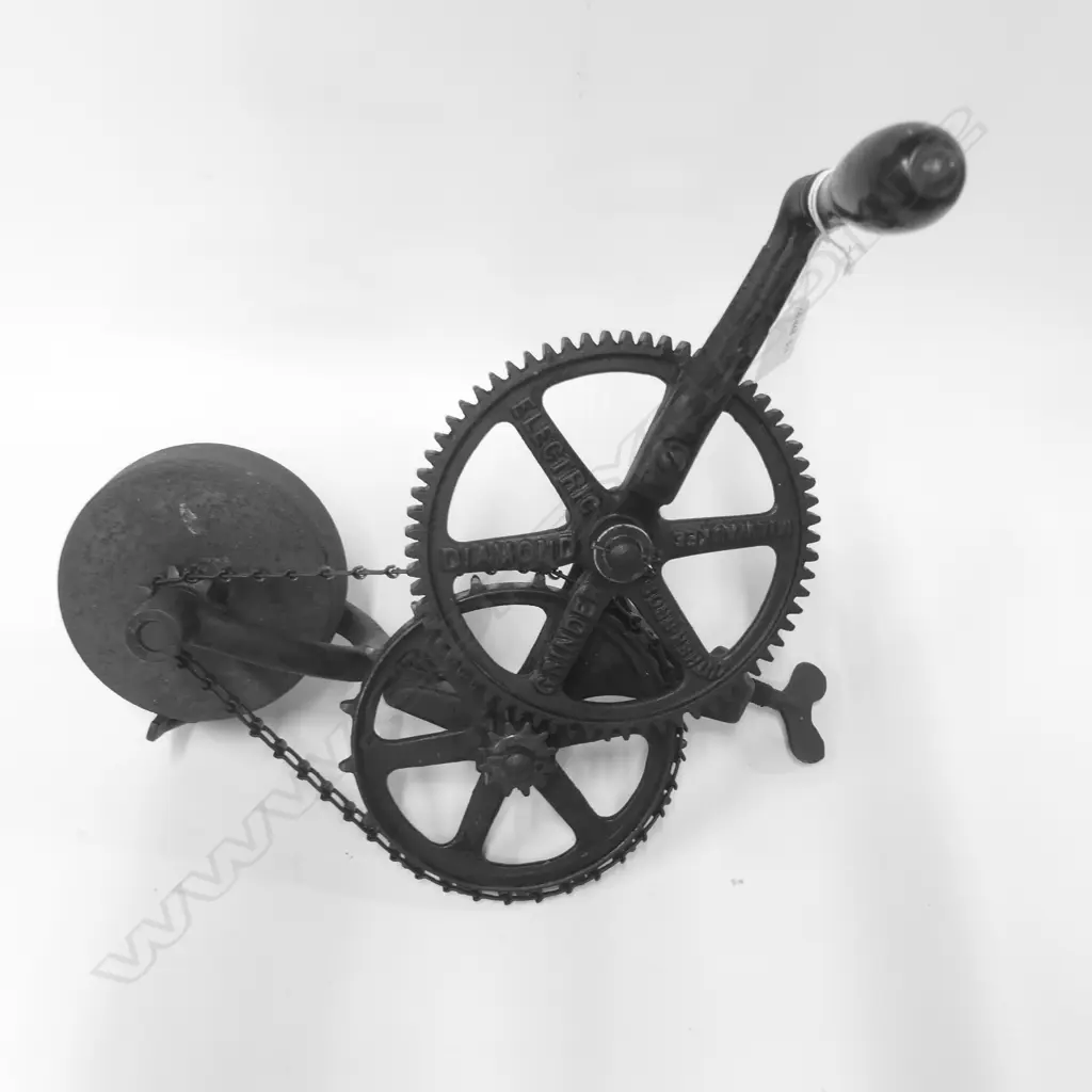 Luther Bros. Co., Milwaukee hand cranked geared bench mounted grinder wheel Image 1++