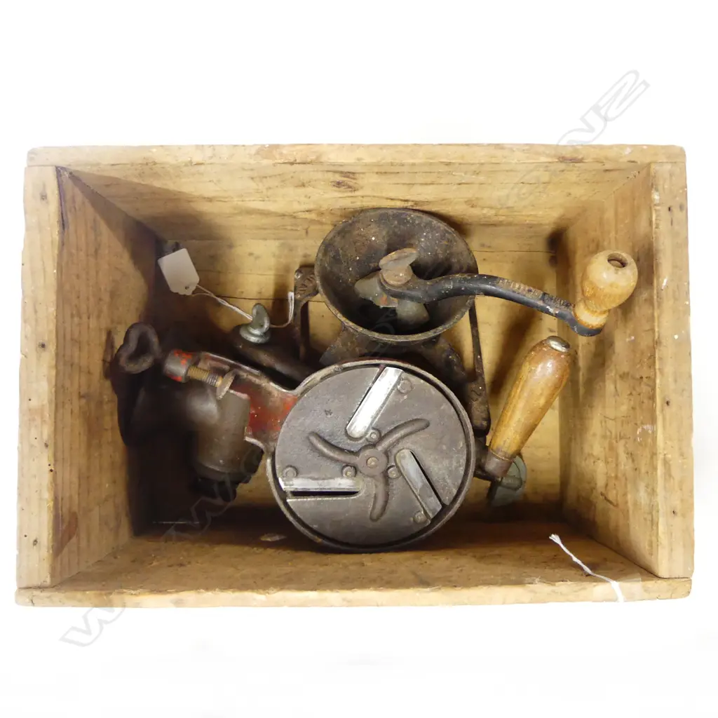 Three old bench mounted kitchen mincers/slicers Image 1++