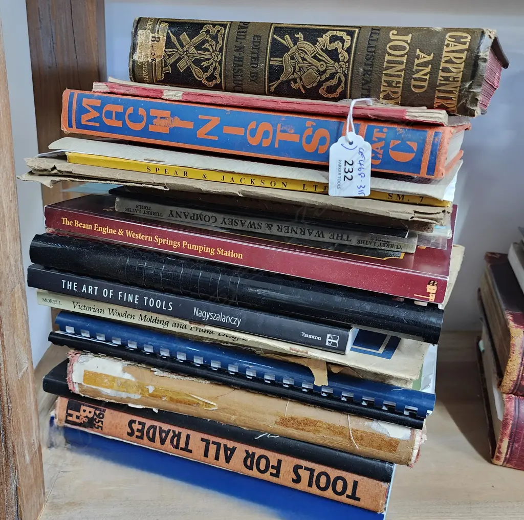 Box of books, incuding Cassels Carpentry and Joinery, published 1907. Note: the book Ongarue has been removed from this lot. Apparently belongs to a friend of Nolan's Image 1++