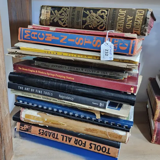 Box of books, incuding Cassels Carpentry and Joinery, published 1907. Note: the book Ongarue has been removed from this lot. Apparently belongs to a friend of Nolan's