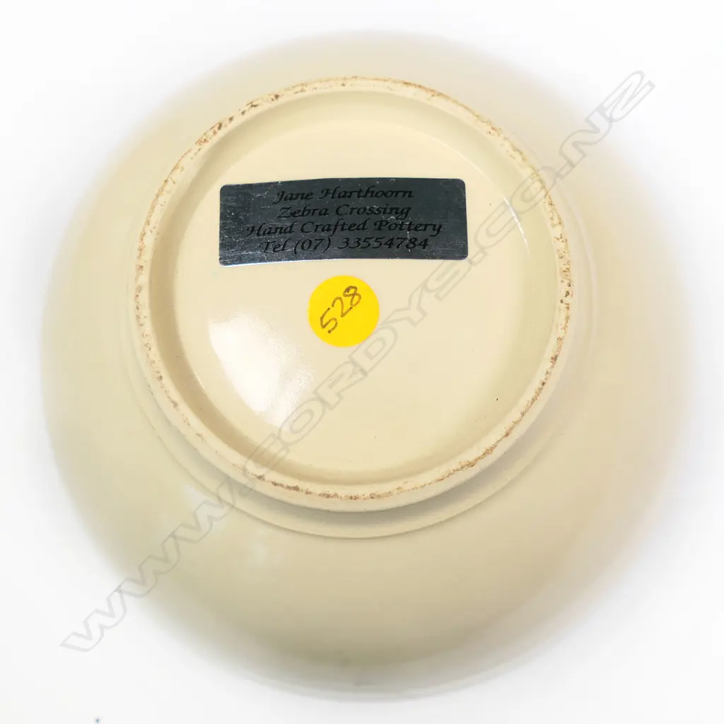 Jane Harthoorn (AUS) Pair Cream Bowls. Black geometric decoration. H.100mm Image 1++