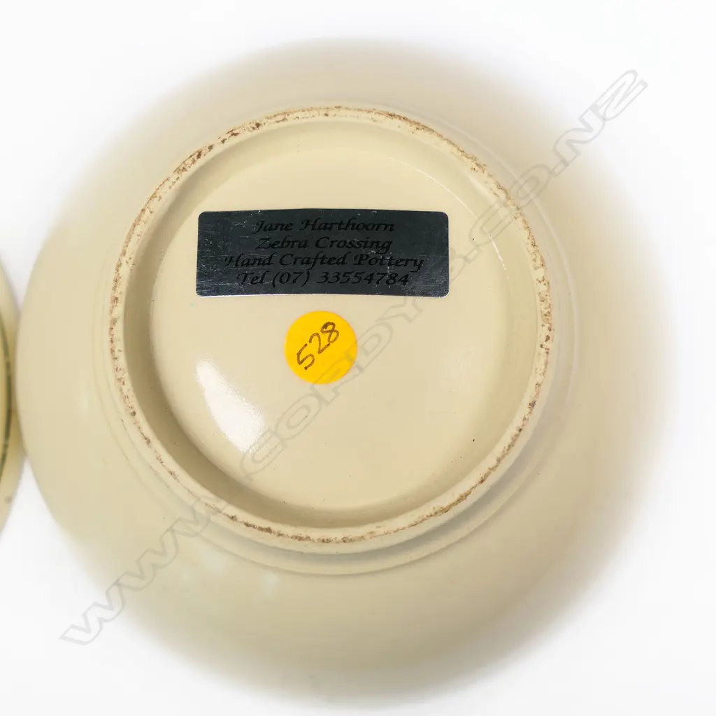 Jane Harthoorn (AUS) Pair Cream Bowls. Black geometric decoration. H.100mm Image 1++