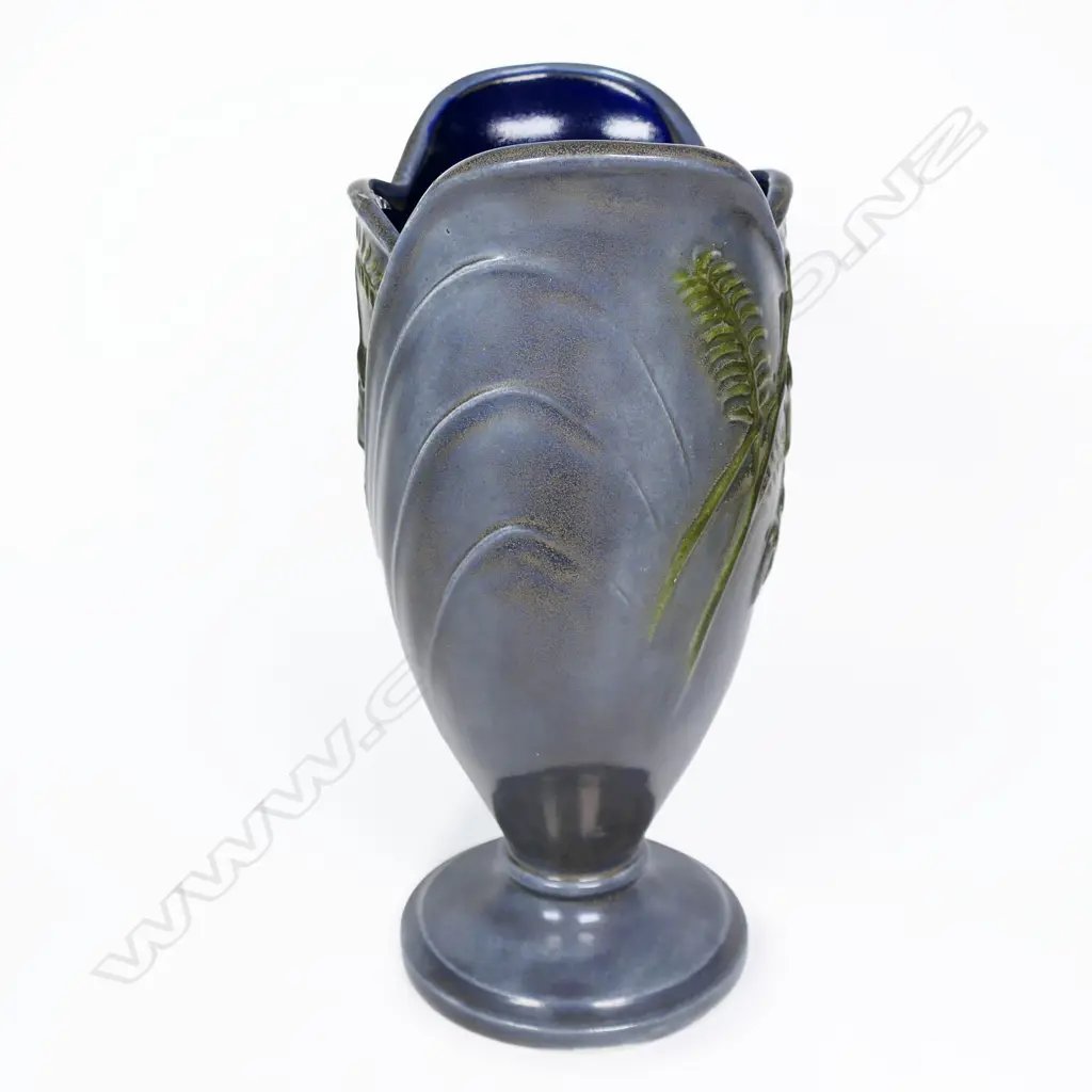 Titian style (Hobby Ceramics or Crown Lynn) Kowhai Vase green grey glaze. H.245mm Image 1++