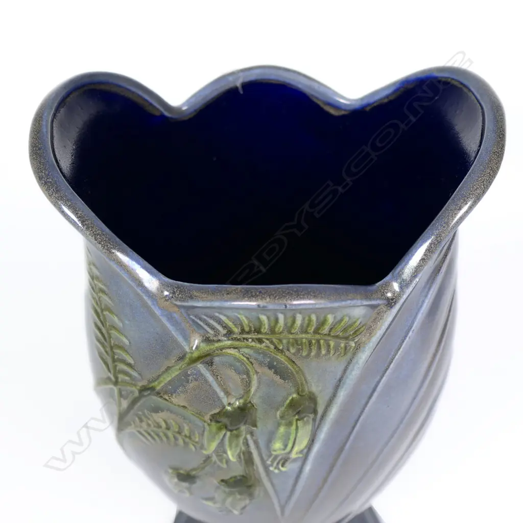 Titian style (Hobby Ceramics or Crown Lynn) Kowhai Vase green grey glaze. H.245mm Image 1++
