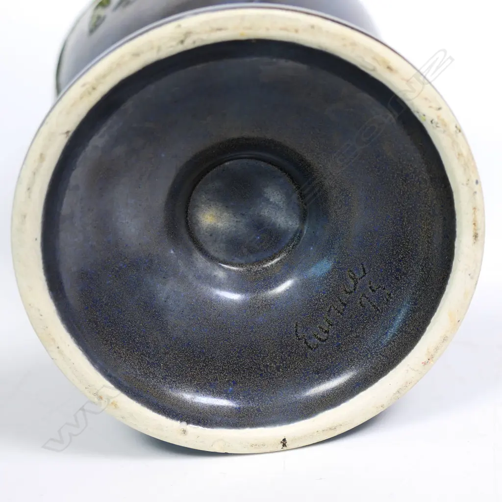 Titian style (Hobby Ceramics or Crown Lynn) Kowhai Vase green grey glaze. H.245mm Image 1++