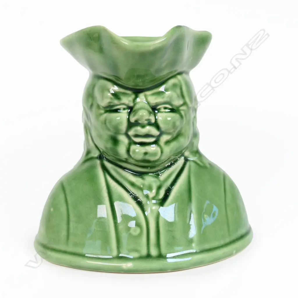 Crown Lynn Toby Jug. Green glaze Image 1++