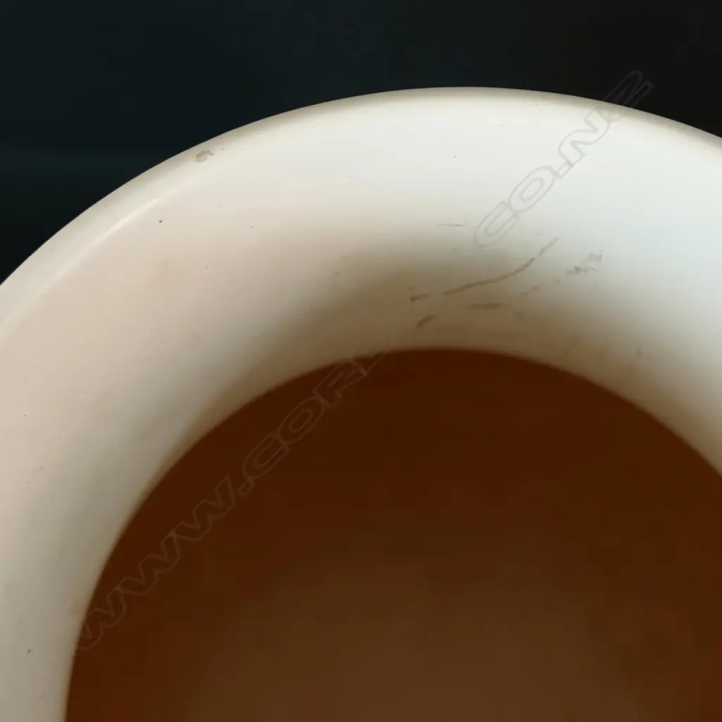 A medium hand potted Crown Lynn vase. Lathed decoration. printed Tiki mark to base Image 1++