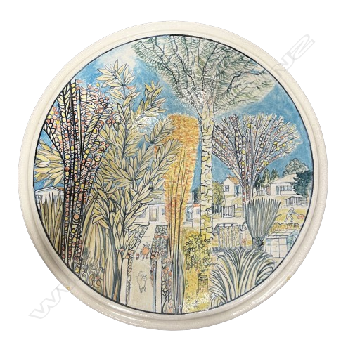 Do NOT Sell RTV.....ROY COWAN (1918-2006) LGE ART POTTERY PLATTER HEKE STREET NGAIO Dia.540mm. Image 1++