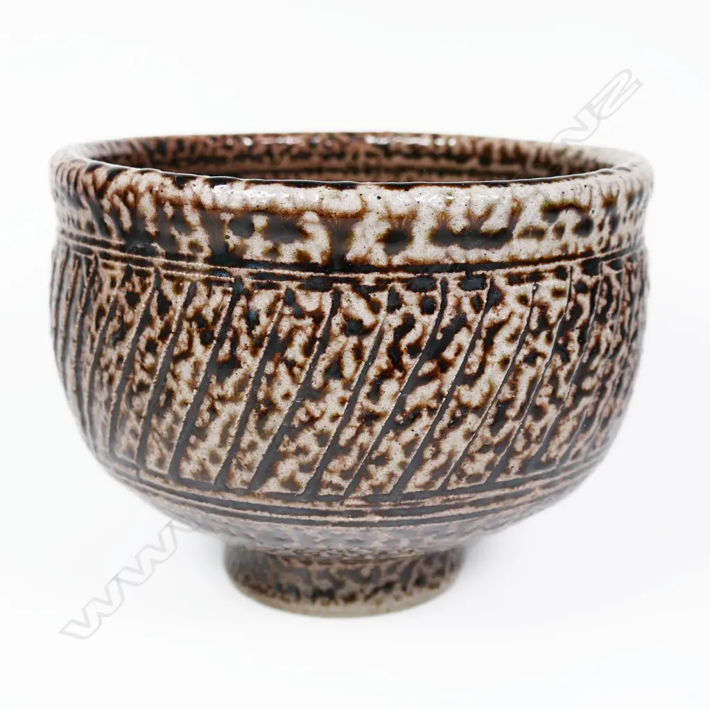 Early Mirek Smisek Salt Gazed Bowl. Cut sides pedestal base Dia.165mm. H.128mm. Image 1++